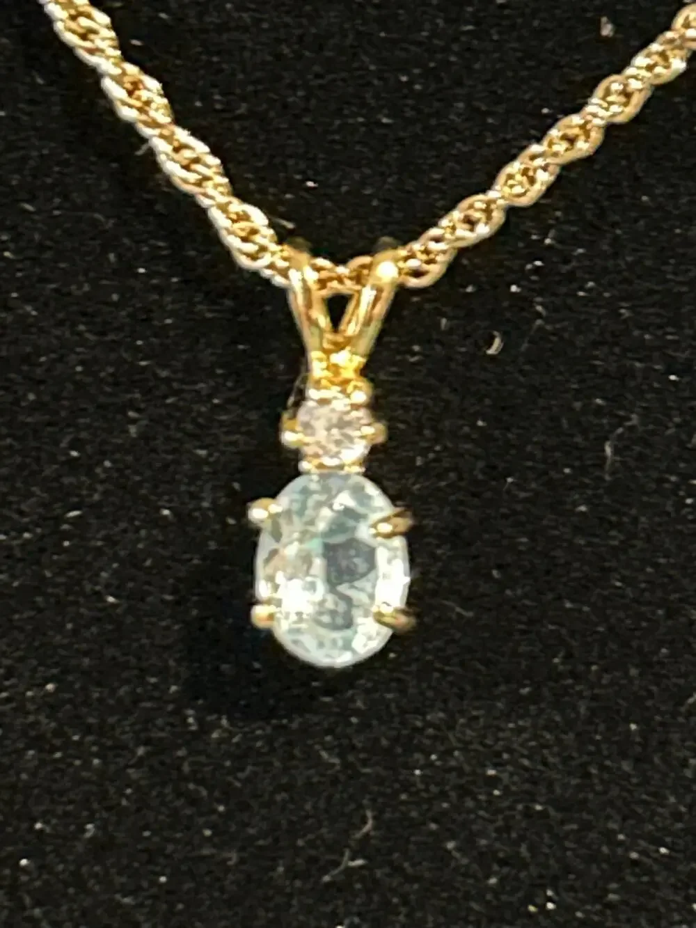 Gold Tone Blue Topaz Teardrop Pendant Necklace 18